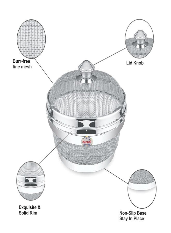 Marwall Round Stainless Steel Fruit & Vegetable Fridge Basket With Cover Lid, Net Basket With Cover (22Cm, 1) - Image 3